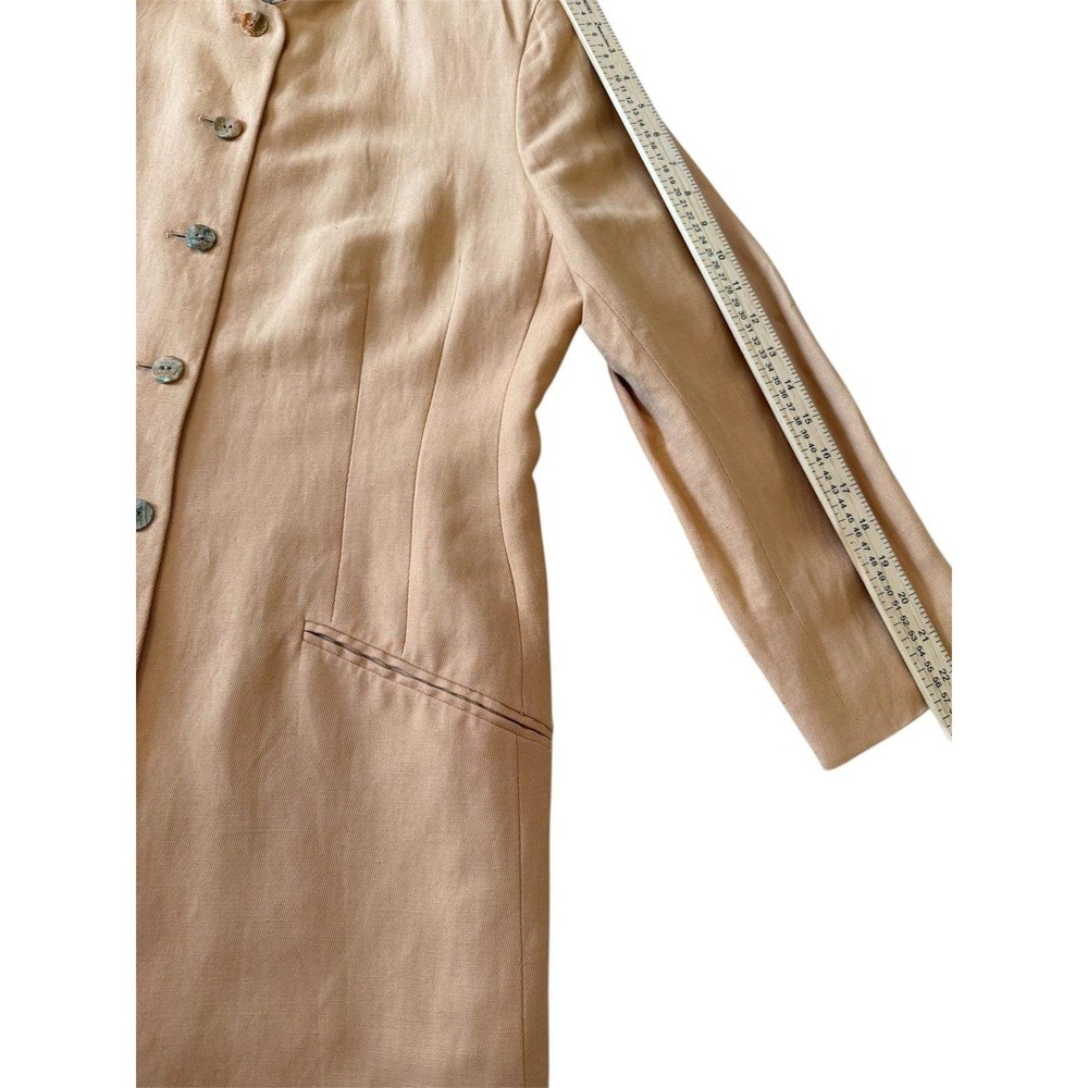 Vintage Tahari Beaded Collar Linen Blend Blazer Jacket Tan Beige Size 14 90s - Picture 6 of 8